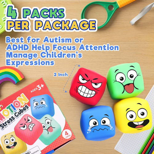 Pacote Com 4 Stress Balls Krt Squeeze Stress Cube Para Crian