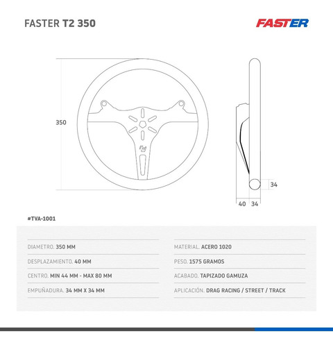 Volante Deportivo Tapizado Gamuza Faster T2 350 C