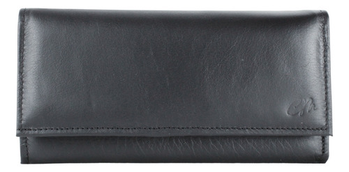 Cartera Grande Mujer Cuero Cierre Espejo Billetera Dama Color Negro