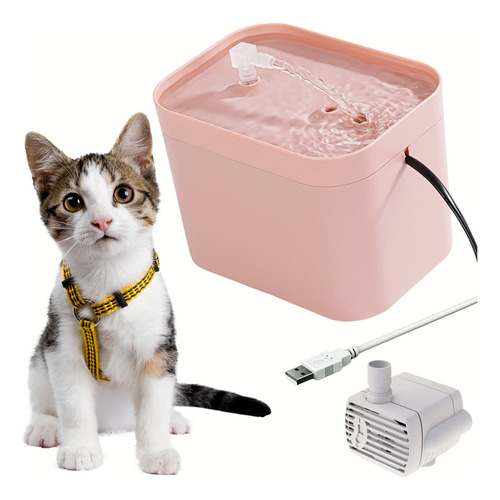 Fuente automática de agua para gatos con filtro de algodón rosa de 1,5 litros