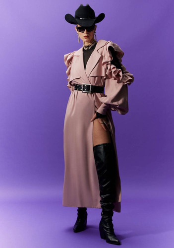 Trench Coat Com Babados Rosa Amarante