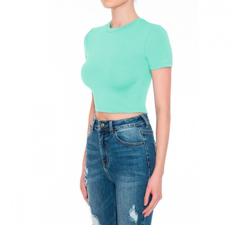 Blusa Corta Para Mujer Cuello Redondo Espalda Enjaulada