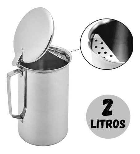 Jarra De Inox Com Tampa Aparador De Gelo 2 Litros Suco Água Cor Prata