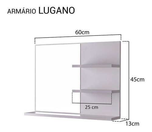 Imagem 3 de 4 de Espelho P/ Banheiro Com Prateleiras Lugano Branco 60 X 45cm