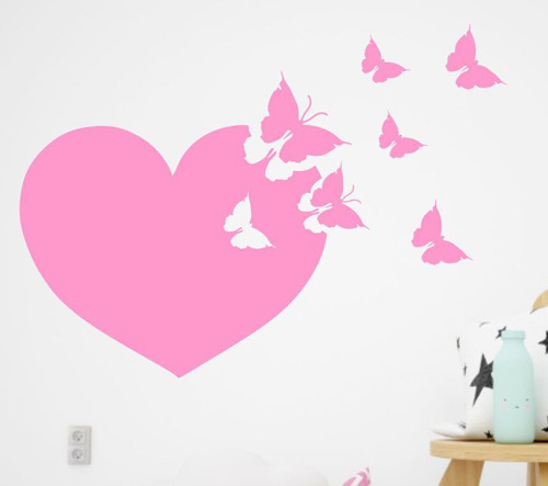 Vinilos Decorativos Infantiles Corazón Con Mariposas Volando