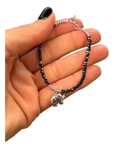 Pulsera Con Piedras Facetadas Dije Elefante Plata 925 Peltre 16 Cm