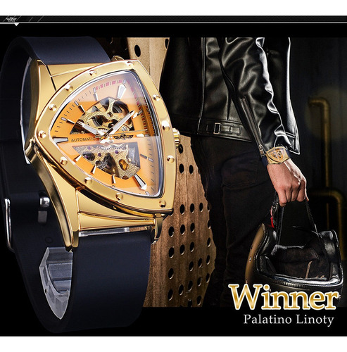Reloj Automático Hombre Esqueleto Triángulo Dorado