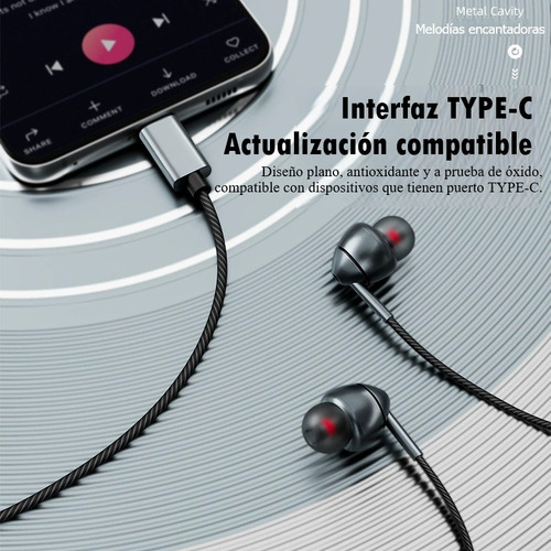 Audifonos Auriculares Usb-c Con Micrófono, Control De Volumen Y Chip Cx31993, Techwolf Intrauriculares Con Cable Para Celular, Tablet Y Laptop 1.2m Color Gris Oscuro