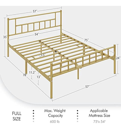 Base De Cama 13 PLG Matrimonial Color Dorada Yaheetech