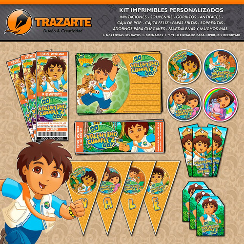 Kit Imprimible Go Diego Go Personalizado Cumpleaños Can Dora