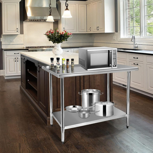 Homey Mesa De Acero Inoxidable Para Preparación Y Trabajo, 110×60×80cm, Capacidad De Carga De 550 Libras, Mesa De Trabajo De Metal Resistente Sin panel