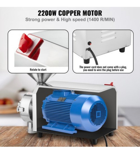 Molinillo De Grano Eléctrico Rectificador Comercial 2200w Plateado