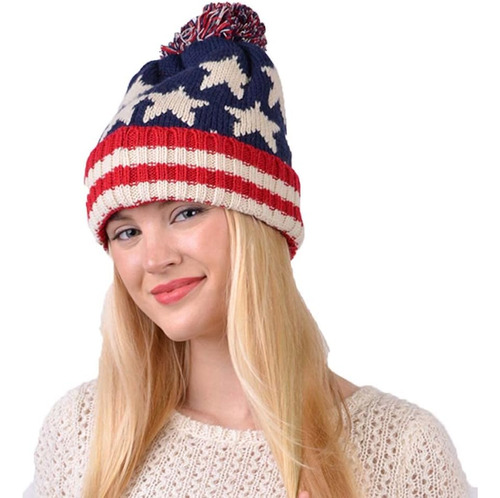 Gorro Esquí Con Pompón Punto Con Bandera Estadounidense Y