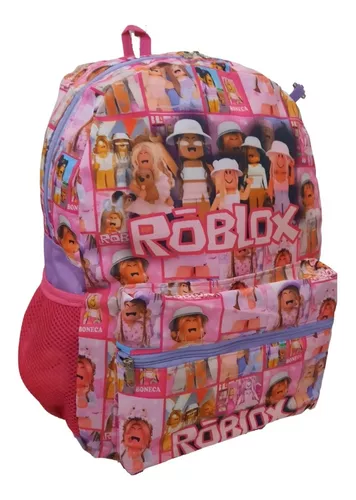 Mochila Roblox Feminina Bolsa Escolar Infantil Costas Rosa