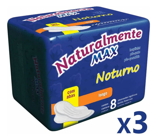 Absorvente Com Abas Noturno Com 8 Unidades Kit C/3