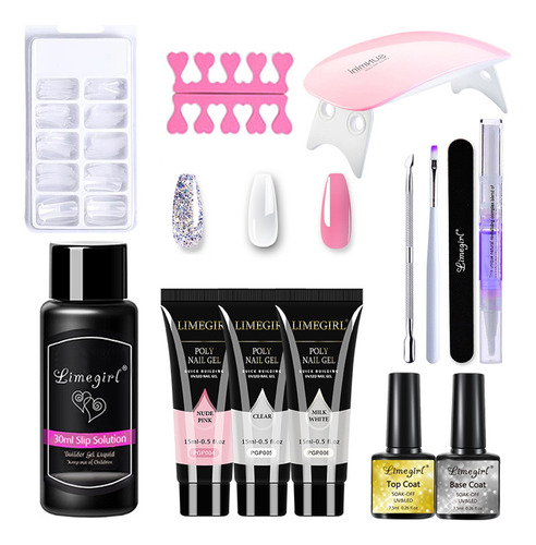 Kit Uñas Polygel 15mlx3 Tipsx100 Slip Solución Lampara Led