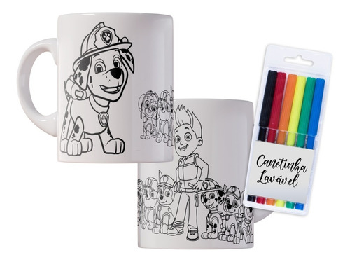 Caneca Para Colorir Patrulha Canina Dia Das Crianças 