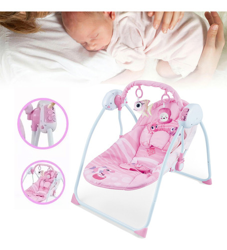 Silla Mecedora Para Bebes Columpio Control Remoto Mosquitero Rosa