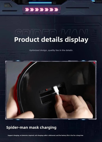 Mascara Spiderman Con Control Bluetooth Ojos Móviles Luz Led Rojo Y Negro Mascara