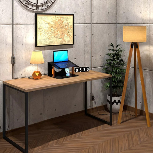 Mesa de escritorio industrial para oficina de 150 x 60 cm con hoja de color retro con negro
