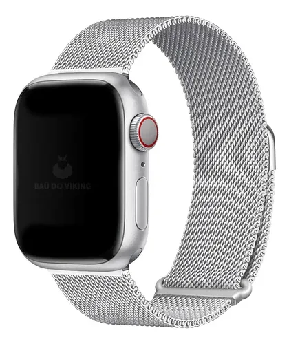 Pulseira Aço Milanês Prata Compatível Com Apple Watch 44/45/46/49mm Baú Do Viking 4.4 Cm