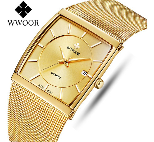 Wwoor Luminous Calendar Relógio Masculino Impermeável Cor Do Fundo Dourado