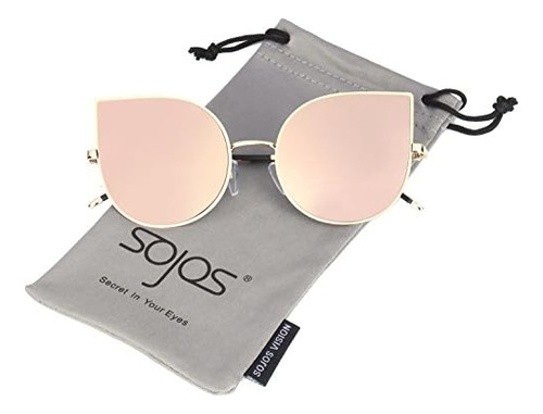 Sojos Cat Eye Mirrored Flat Lenses Ultra Thin Metal Frame Mu