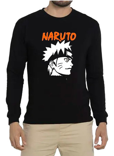 Polera De Algodon Manga Larga Diseño Naruto Silueta Rostro 