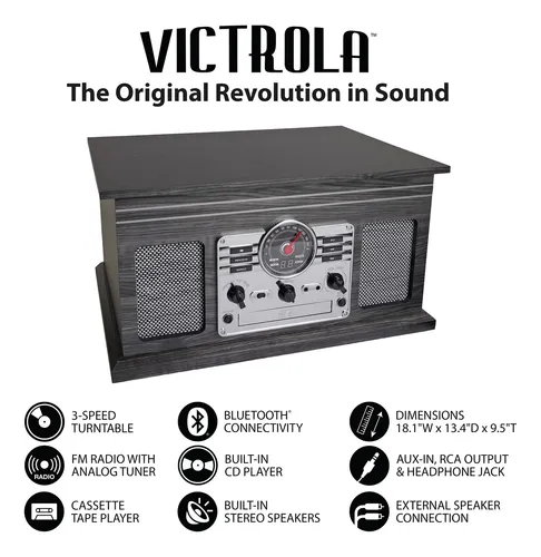 Reproductor De Discos Bluetooth 6 En 1 Con Altavoces Integra