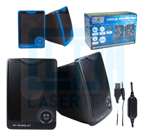 Caixa De Som P2 Usb Com Controle Volume Azul Xc-cm-10