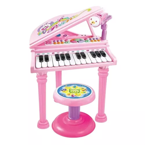 Piano Bateria Infantil Musical Brinquedo Microfone Luz Som Teclado