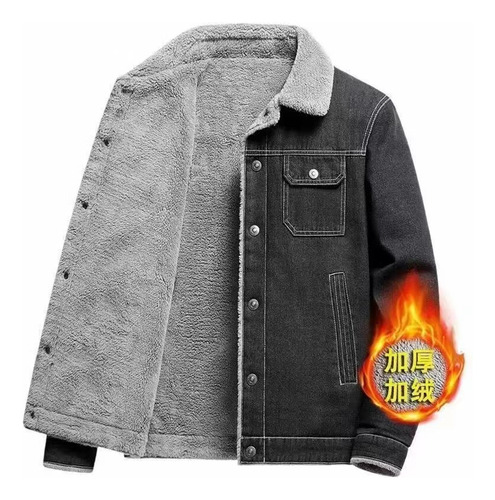 Chaqueta Bomber De Mezclilla Con Forro Polar Para Hombre, Pa