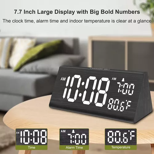 Reloj digital de madera personalizado, reloj despertador de madera