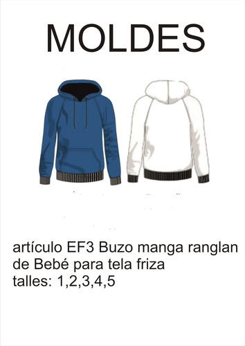 Patrones Y Molderia, Buzo Manga Ranglan De Bebé Tela Frisa 1,2,3,4,5