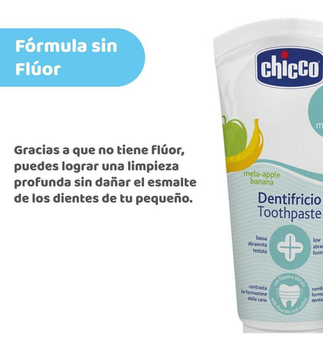 Imagen 3 de 5 de Chicco Pasta Dental 6m+ Sin Flúor, Sabor Manzana-plátano