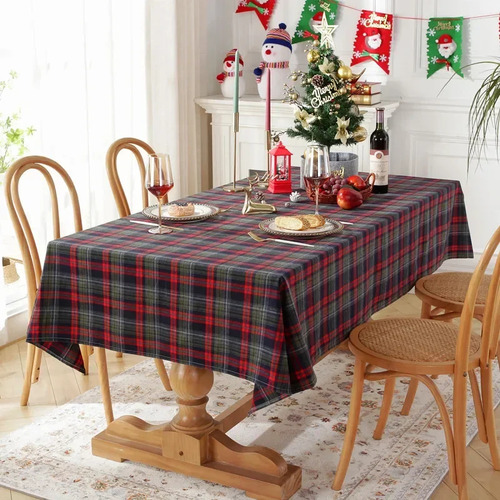 Mantel A Cuadros De Decoración Navideña De Poliéster Tejido