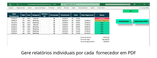 Sistema Excel Contas A Pagar/receber- Com Alerta Vencimento
