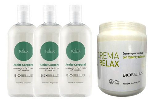 3 Aceite Relax 500ml + Crema Musculares 1kg - Biobellus 