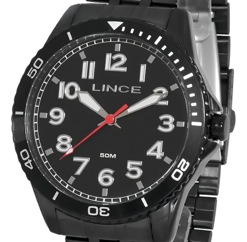 Kit Lince Masculino Relogio Esportivo Com Números Correia Preto Bisel Preto Fundo Preto