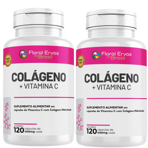 2 Colágeno Hidrolisado + Vitamina C 120 Caps 400mg Sabor Sem Sabor