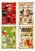 Comprar 4 Carteles Metalicos Pack #6 Tragos Chilenos Tipicos  30x20