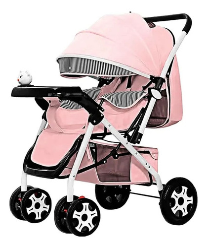 Carriola De Bastón Plegable Para Bebé Carreola Reclinable Rosa