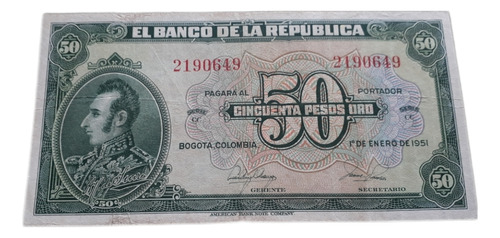 Colombia 50 Pesos Oro 1951