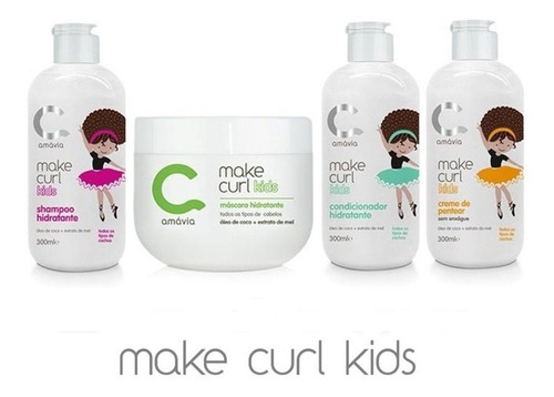 Kit Make Curl Kids Amavia Cachos Criança Hidratação Creme 