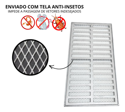 Grelha Linear 20x120cm Alumínio Com Tela E Módulos 40 Cm