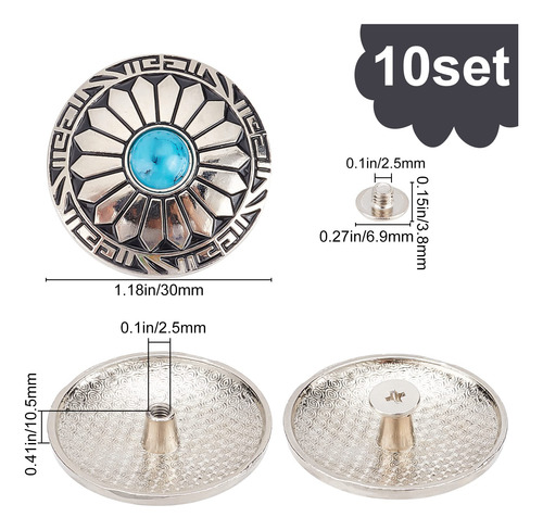 Caja De 10 Botones Traseros Con Hebilla De Girasol Azul