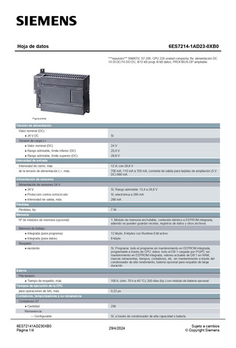 Modulo De Cpu Simatic S7-200, Cpu 224 6es7214-1ad23-0xb0
