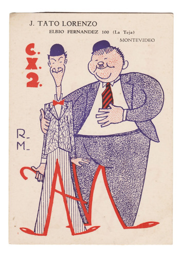 Cine Antigua Postal Cartoon Laurel & Hardy Vintage Uruguay