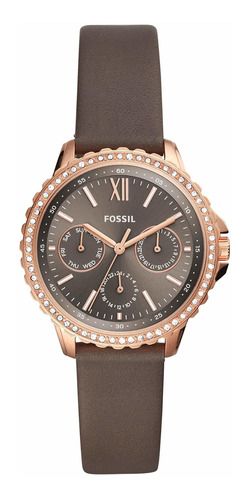 Reloj Mujer Fossil Es4889 Cuarzo 35mm Pulso Gris En Cuero