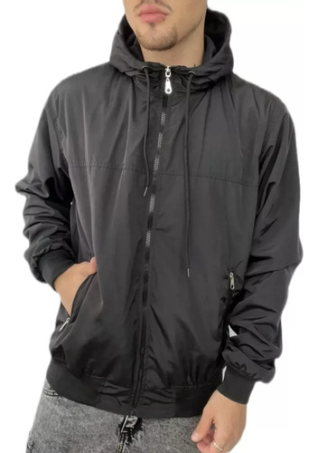 Campera Rompeviento Impermeable Bomber Liso Con Capucha Rfs